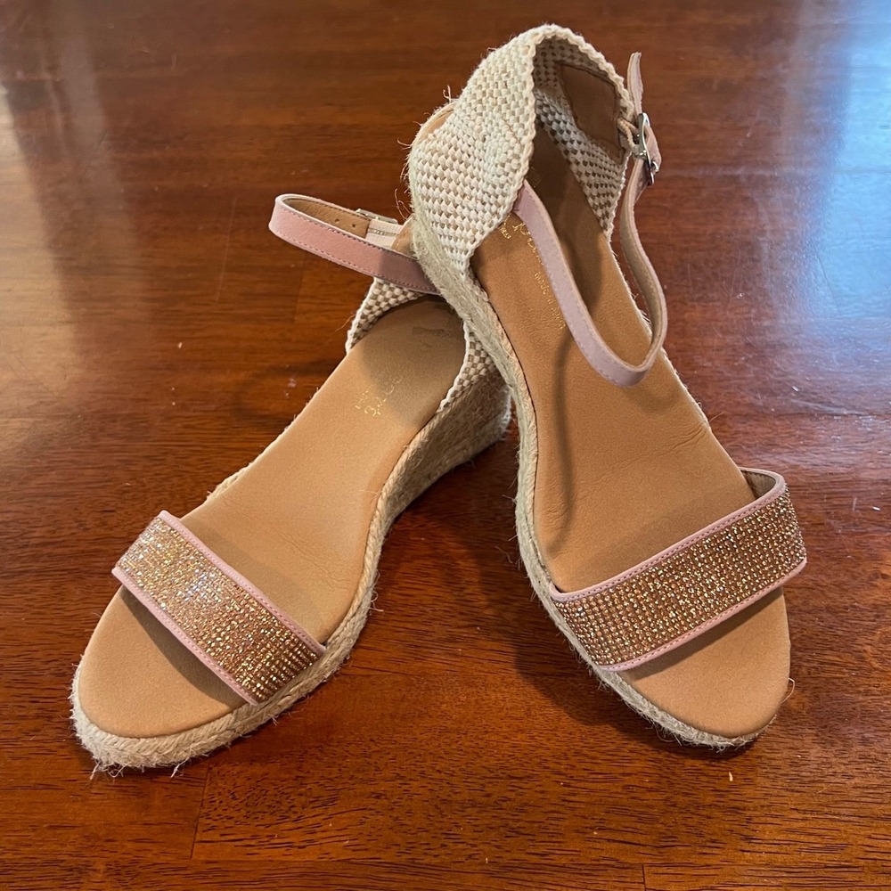 A Paseart‎ Espadrille Wedge Sandals Ankle Strap Rhinestone Detail Spain Euro 38